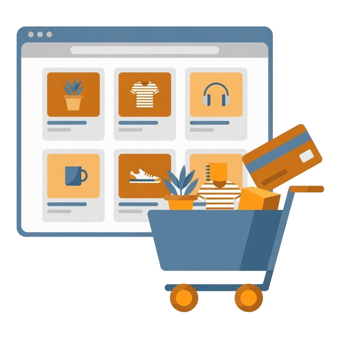 An online shop with product cards, a cart and a card payment